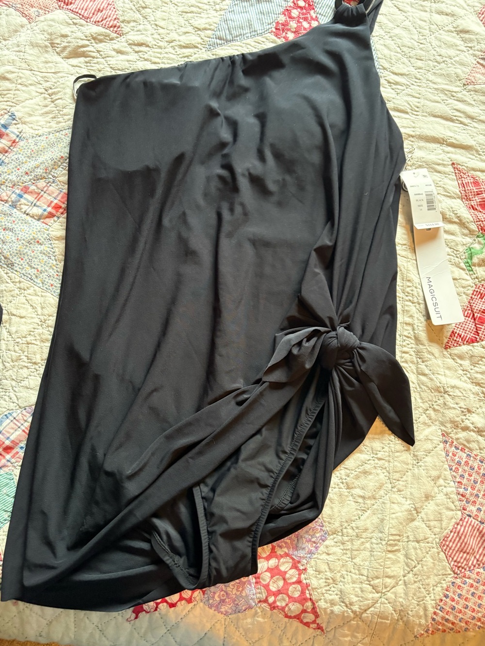 Magicsuit Black One-Shoulder Tie-Side Swim Dress